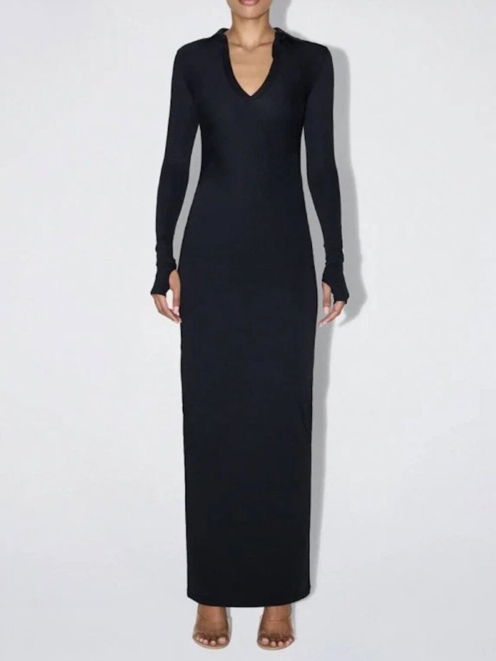 KHY Long Sleeve Ruched Maxi Dress – Black (L) - NEW NEVER WORN